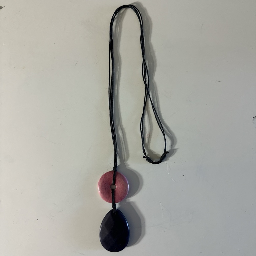 Extra Long Adjustable Circle Pink And Navy Necklace